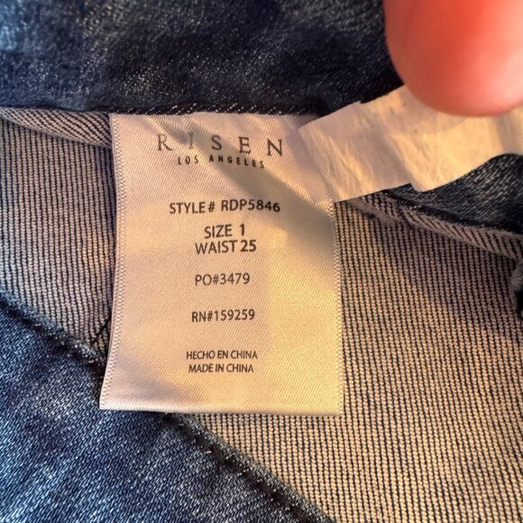 RISEN Medium Wash Ombre Hem Patch Pocket Wide Leg Jeans - Picture 3 of 9